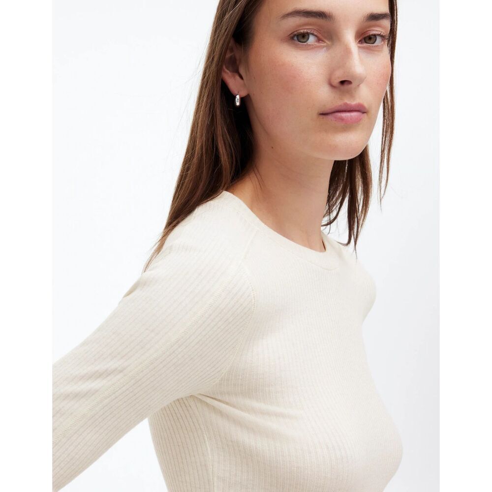 Madewell Ribbed Crewneck Long-Sleeve Tee M Heather Cream | Quiet Luxury NWT M